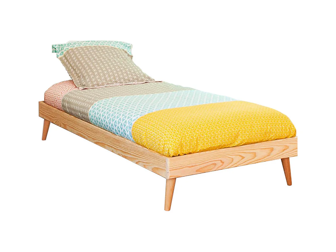 Pack lit enfant avec pieds et matelas 90x190 cm bois massif bois DARLA