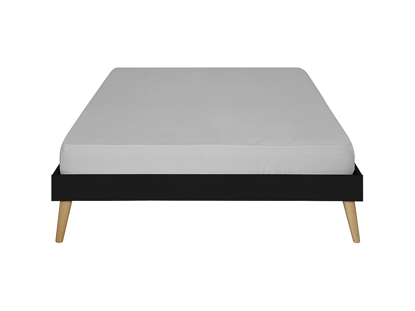 Pack lit 2 places avec pieds et matelas 140x190 cm bois massif noir DARLA