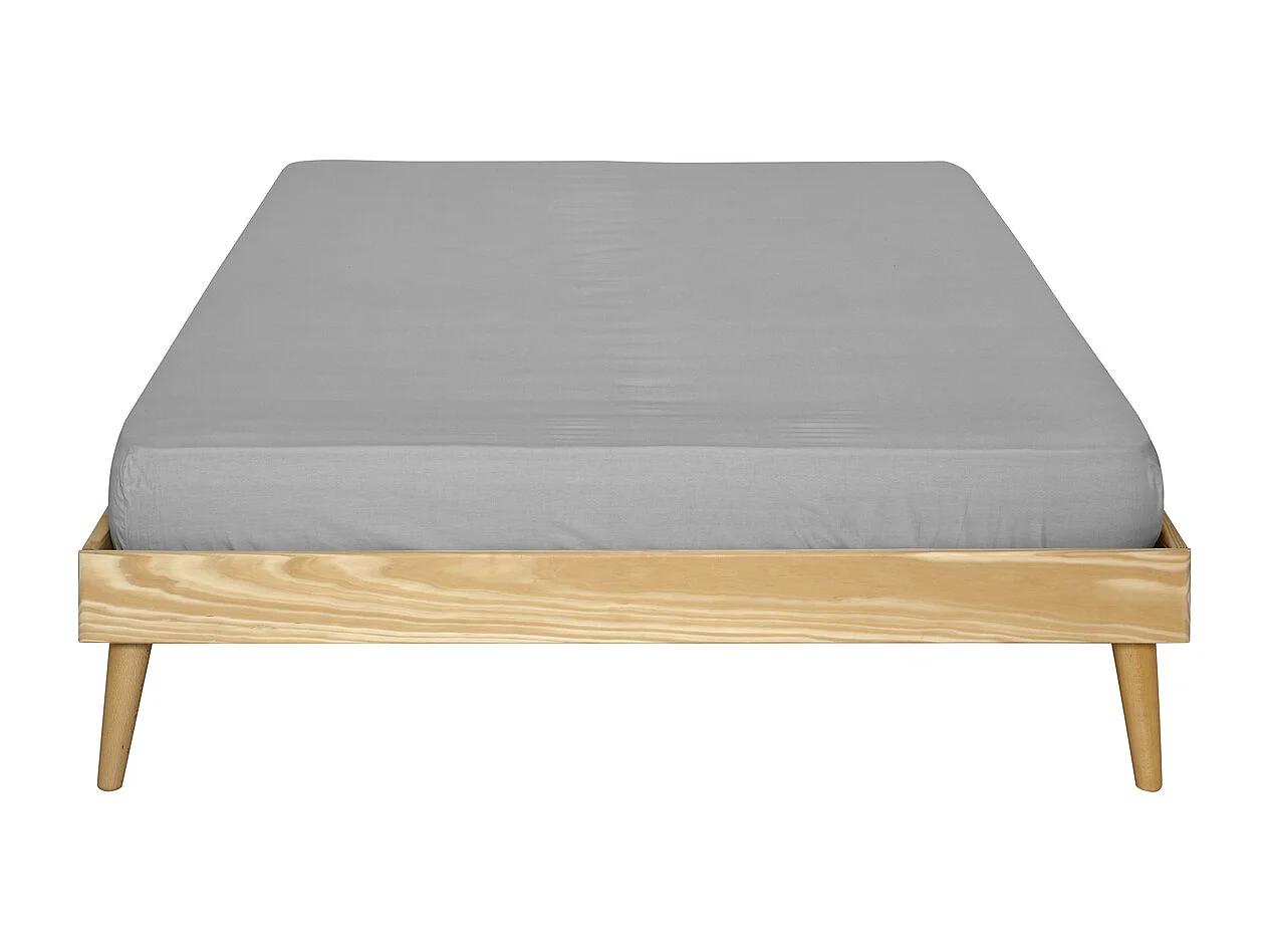 Pack lit 2 places avec pieds et matelas 120x190 cm bois massif bois naturel DARLA