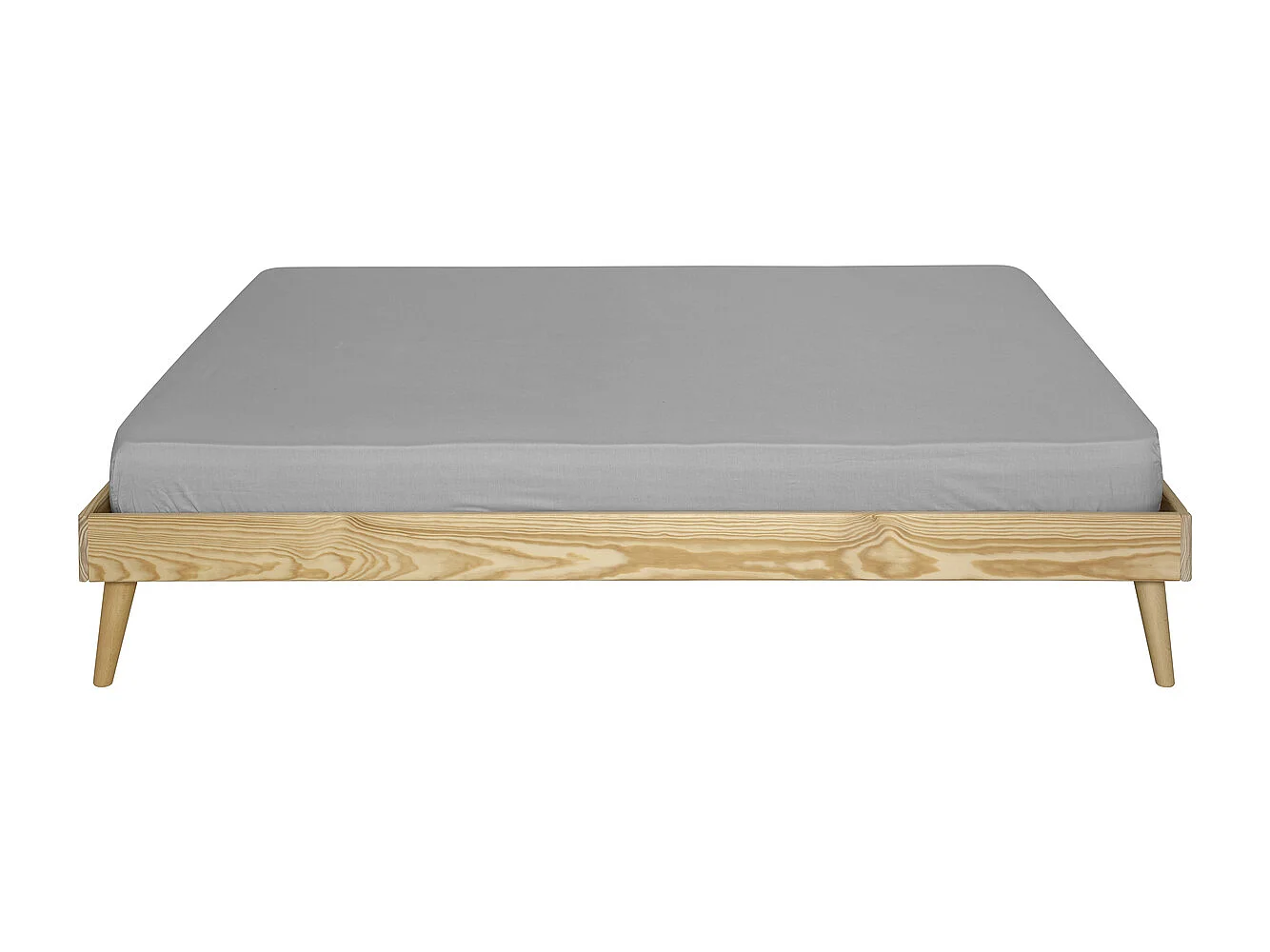 Pack lit 2 places avec pieds et matelas 120x190 cm bois massif bois naturel DARLA