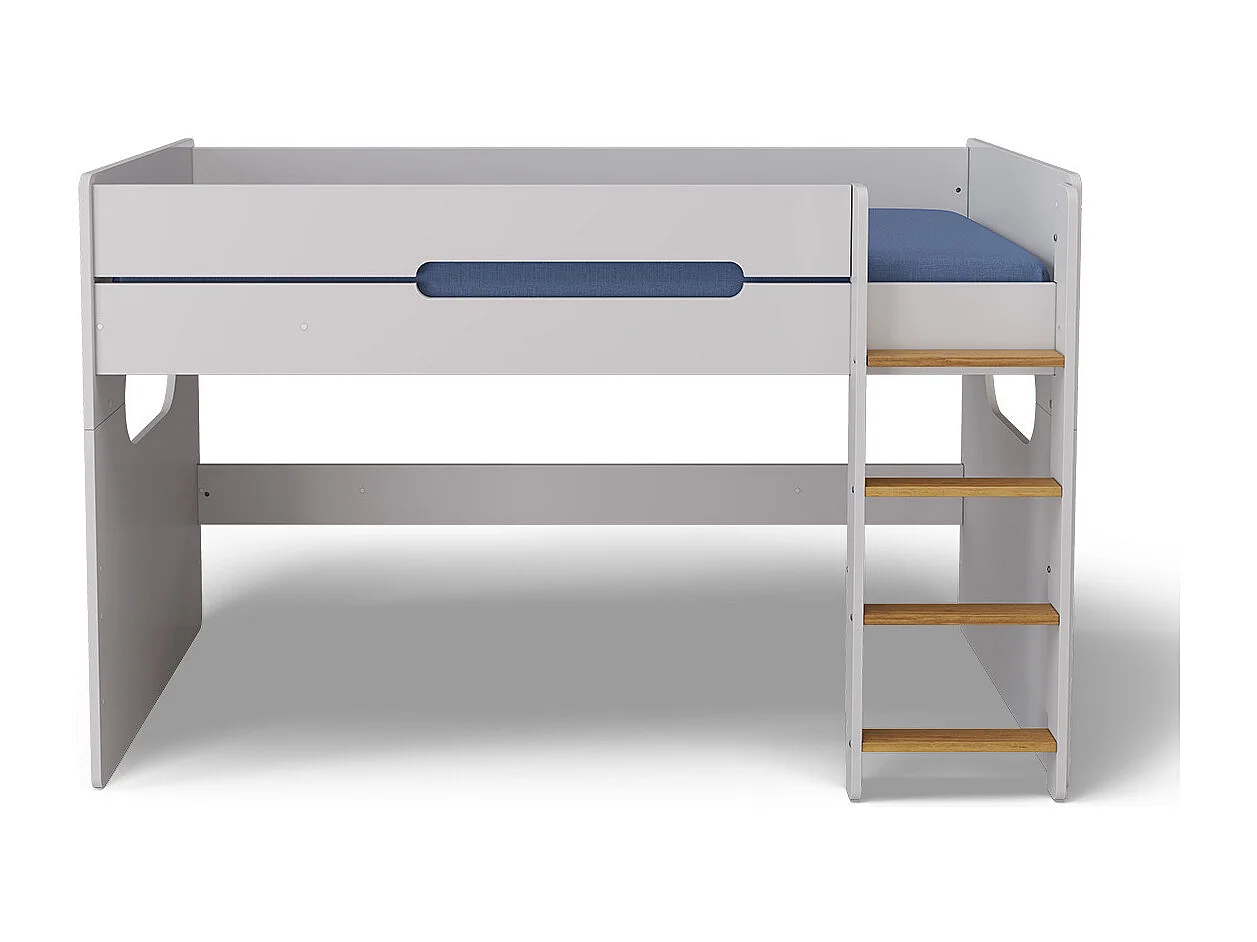 Lit mi-hauteur 90x190 cm panneaux de fibres blanc et noisette LEJI