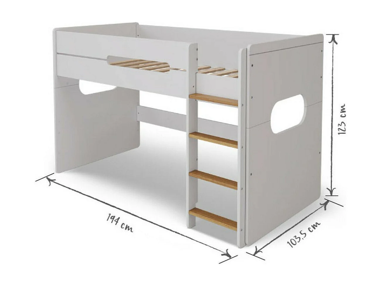Lit mi-hauteur 90x190 cm panneaux de fibres blanc et noisette LEJI