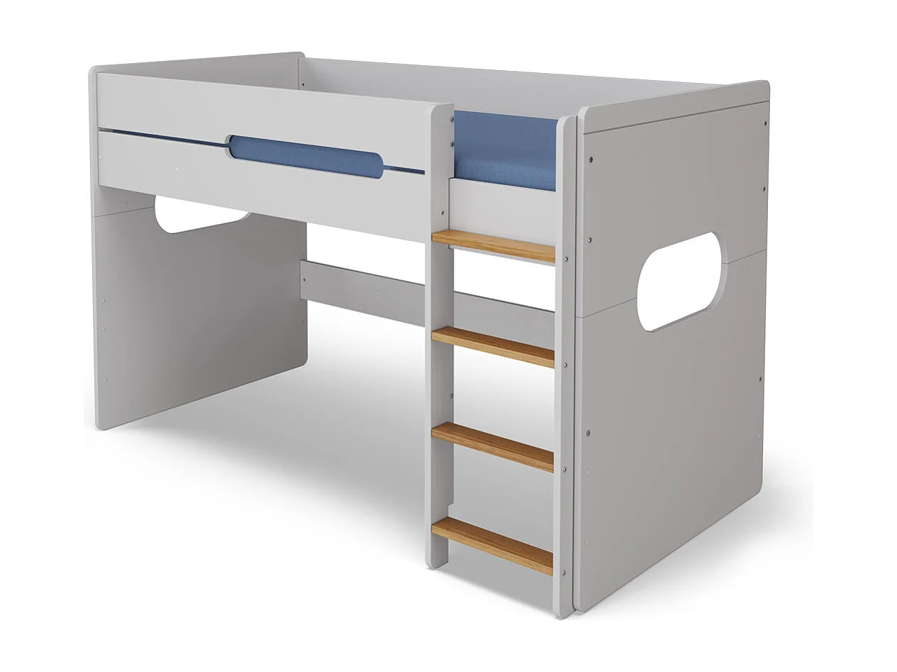 Lit mi-hauteur 90x190 cm panneaux de fibres blanc et noisette LEJI