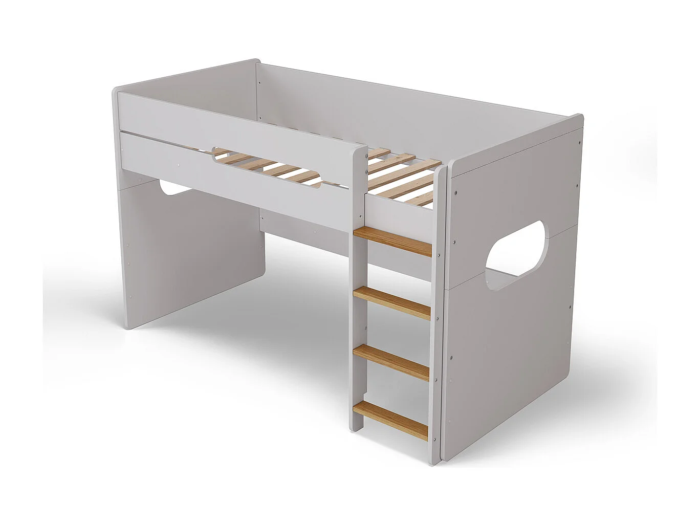 Lit mi-hauteur 90x190 cm panneaux de fibres blanc et noisette LEJI