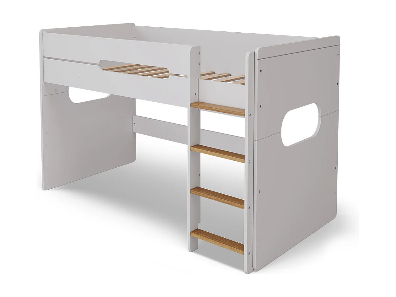 Lit mi-hauteur 90x190 cm panneaux de fibres blanc et noisette LEJI