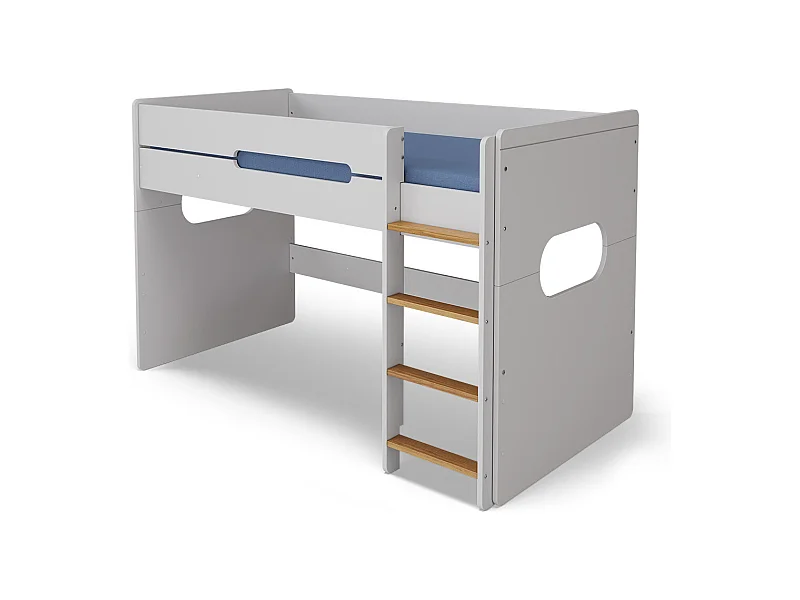 Pack lit mi-hauteur avec le matelas 90x190 cm panneaux de fibres blanc et noisette LEJI