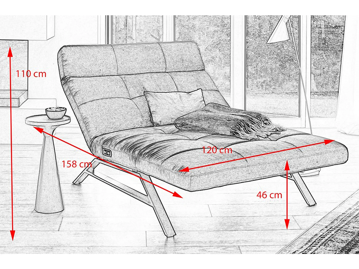 Chaise longue - vert foncé Velours - AMERIVA