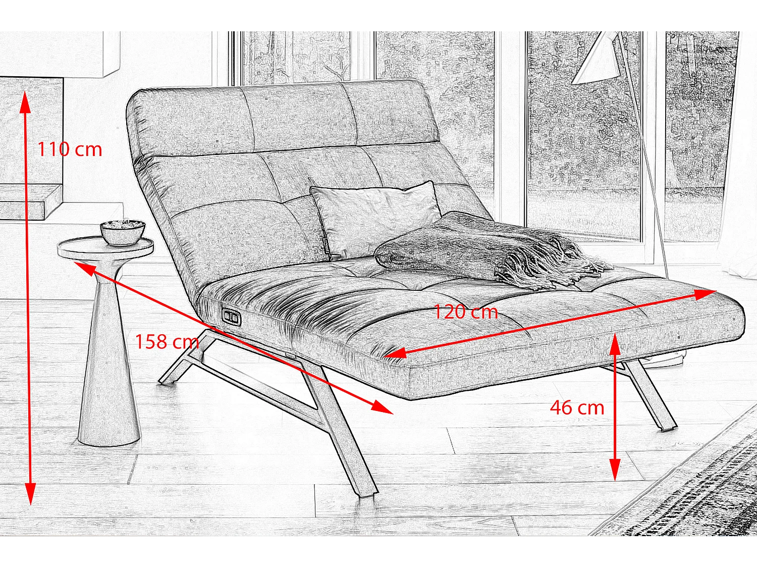 Chaise longue - Nero velluto - AMERIVA