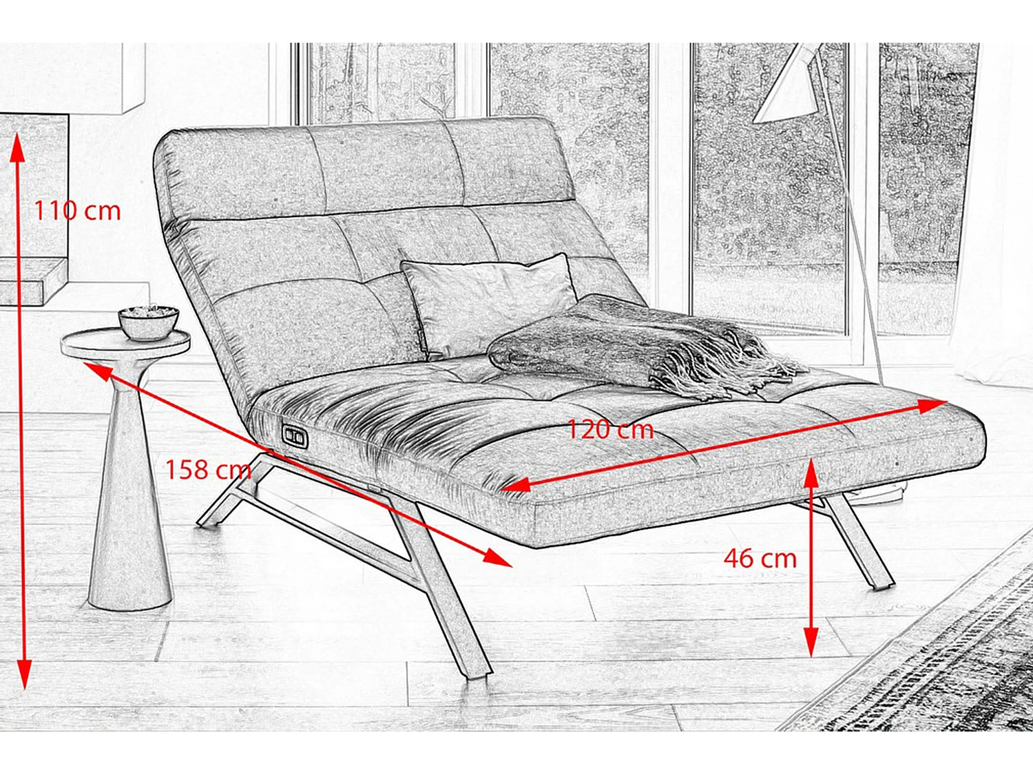 Chaise longue - jaune Velours - AMERIVA