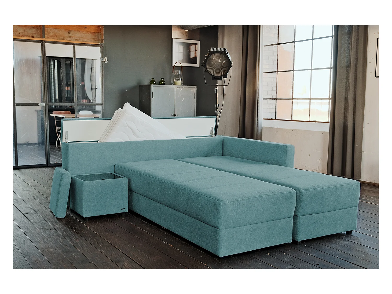 Schlafsofa - Petrol Webstoff - IDA