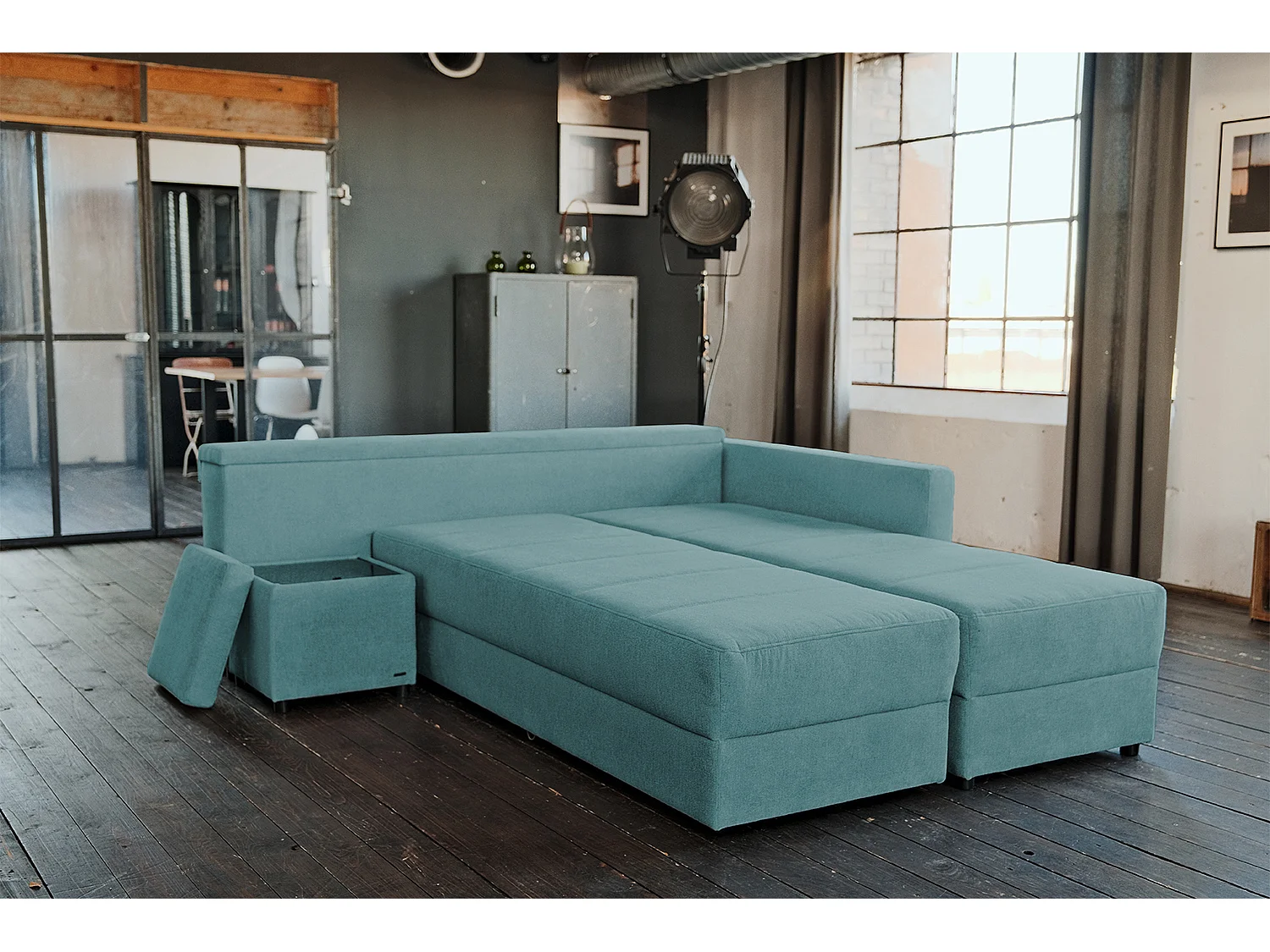 Schlafsofa - Petrol Webstoff - IDA