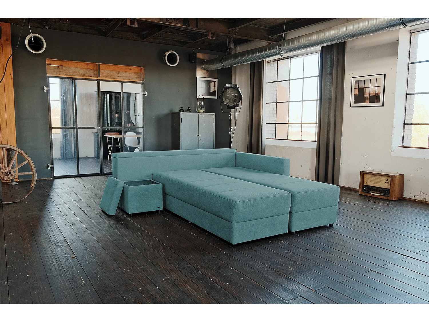 Schlafsofa - Petrol Webstoff - IDA