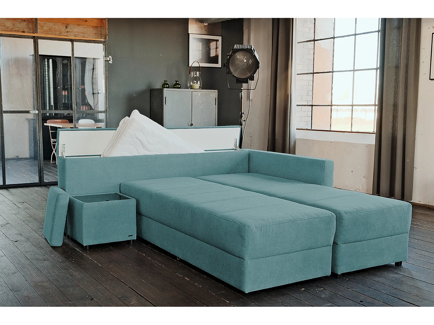 Schlafsofa - Petrol Webstoff - IDA