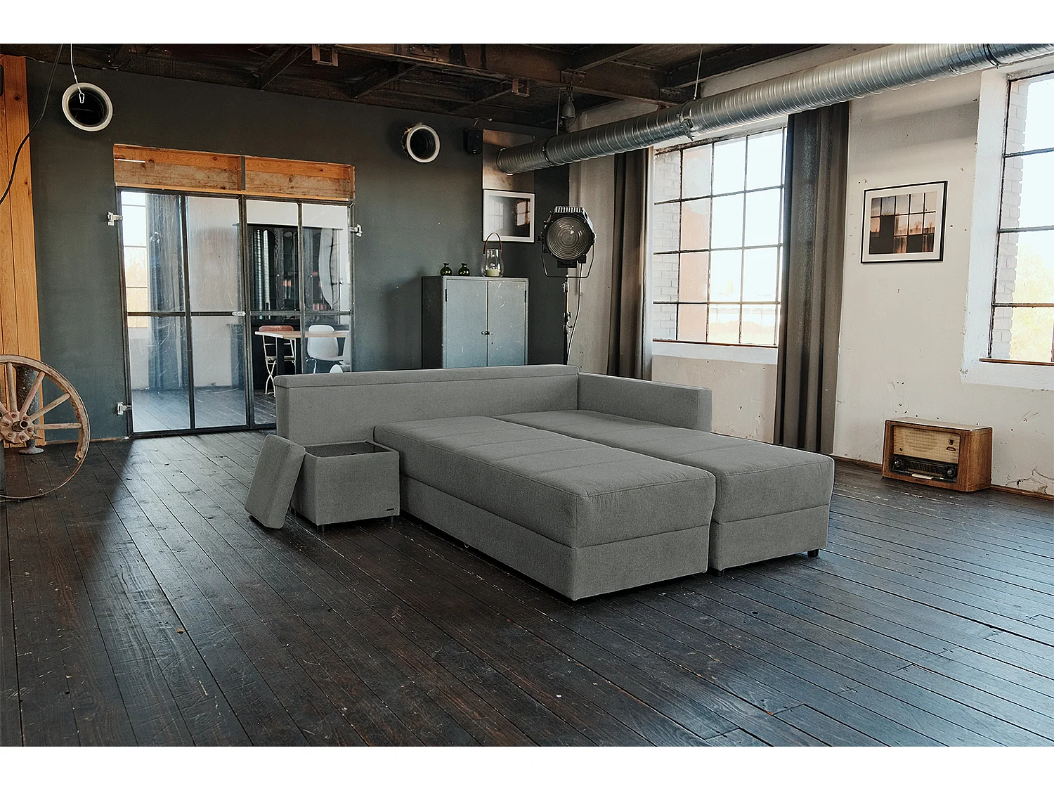 Divano letto - antracite tessuto intrecciato - IDA