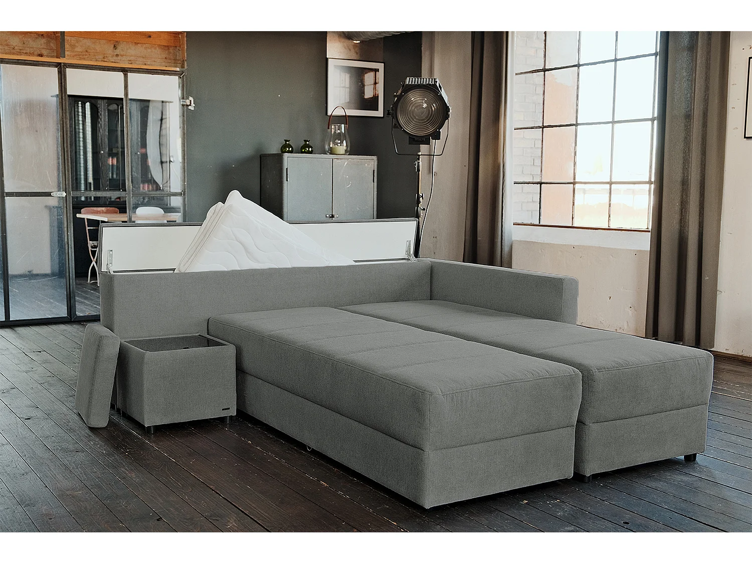 Divano letto - antracite tessuto intrecciato - IDA