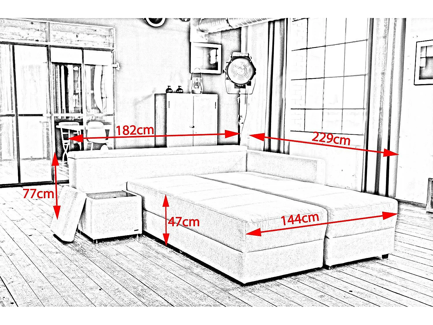 Divano letto - antracite tessuto intrecciato - IDA