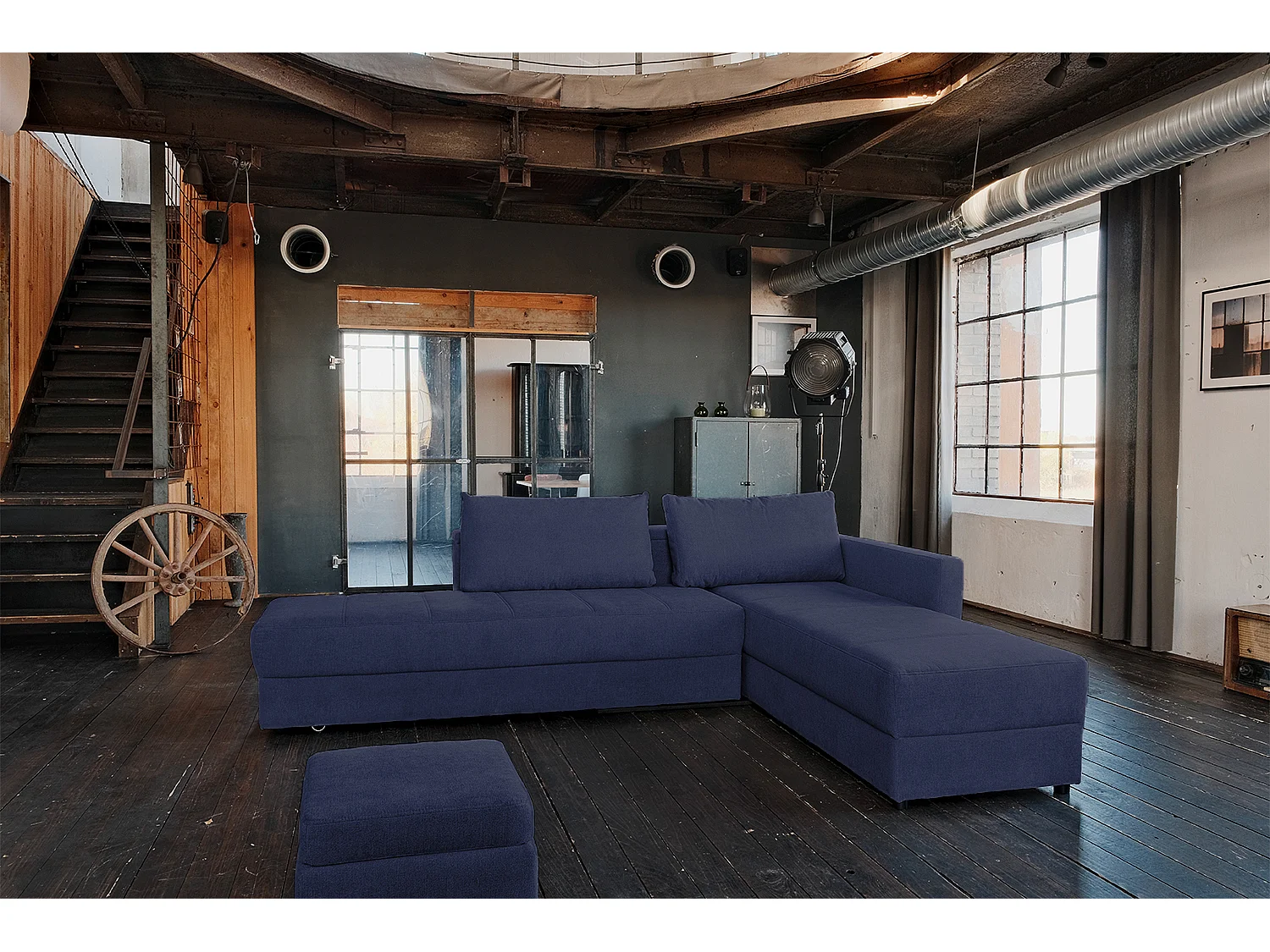 Schlafsofa - Blau Webstoff - IDA