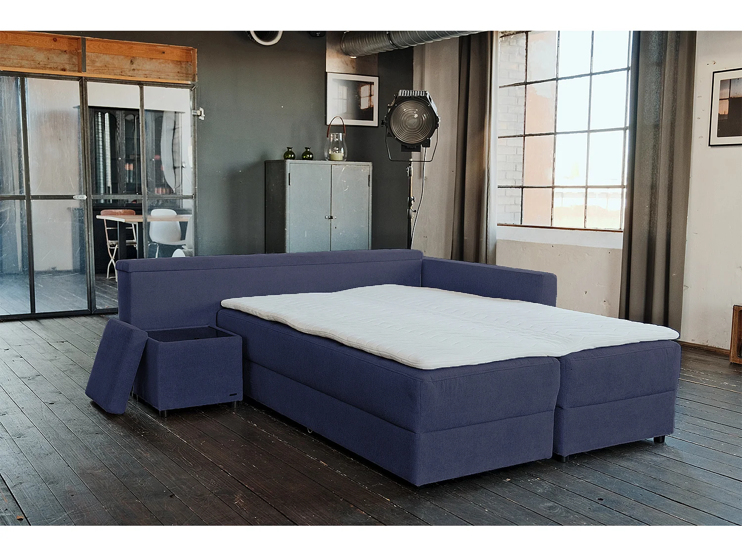 Divano letto - Blu tessuto intrecciato - IDA