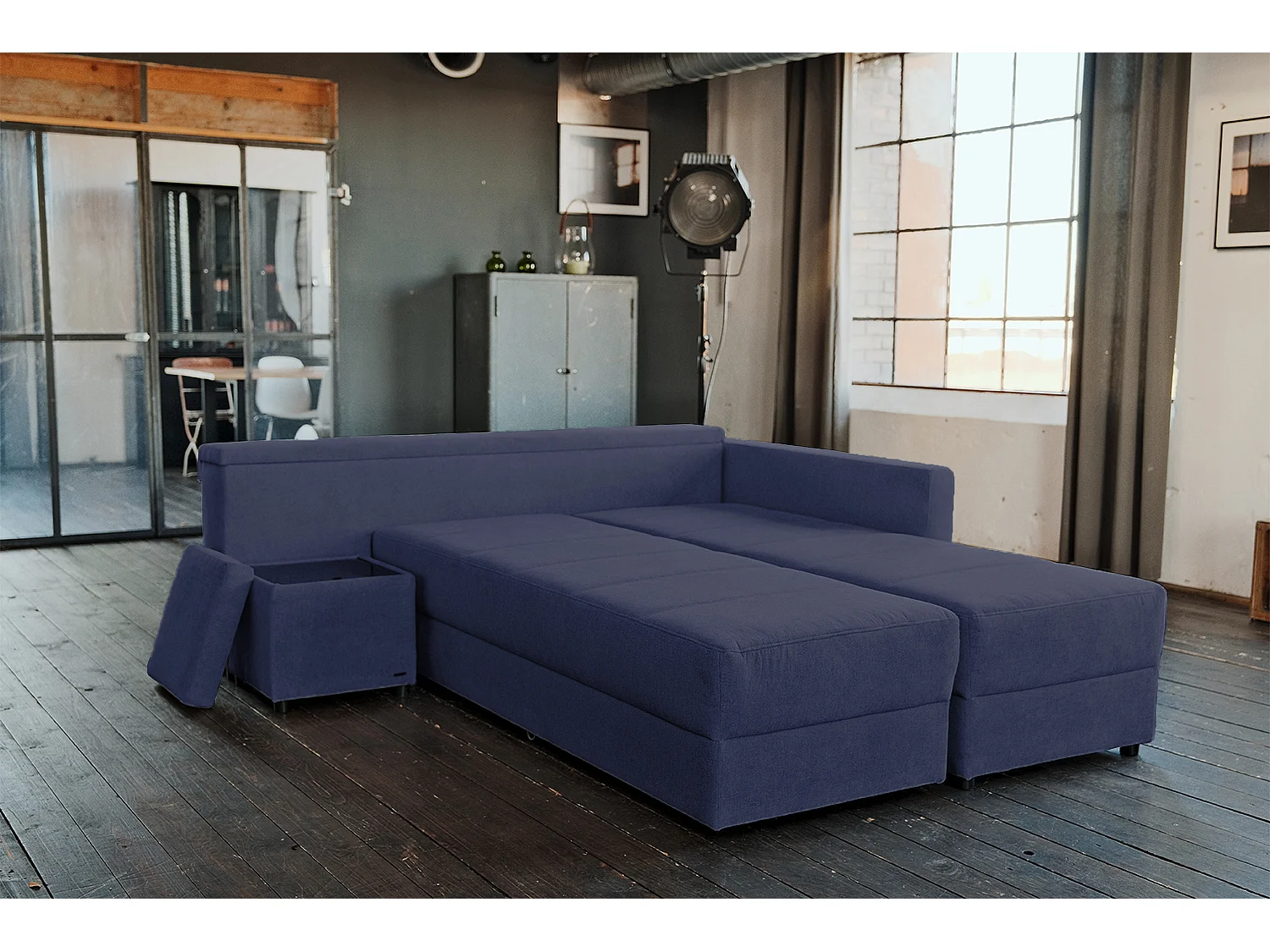 Divano letto - Blu tessuto intrecciato - IDA
