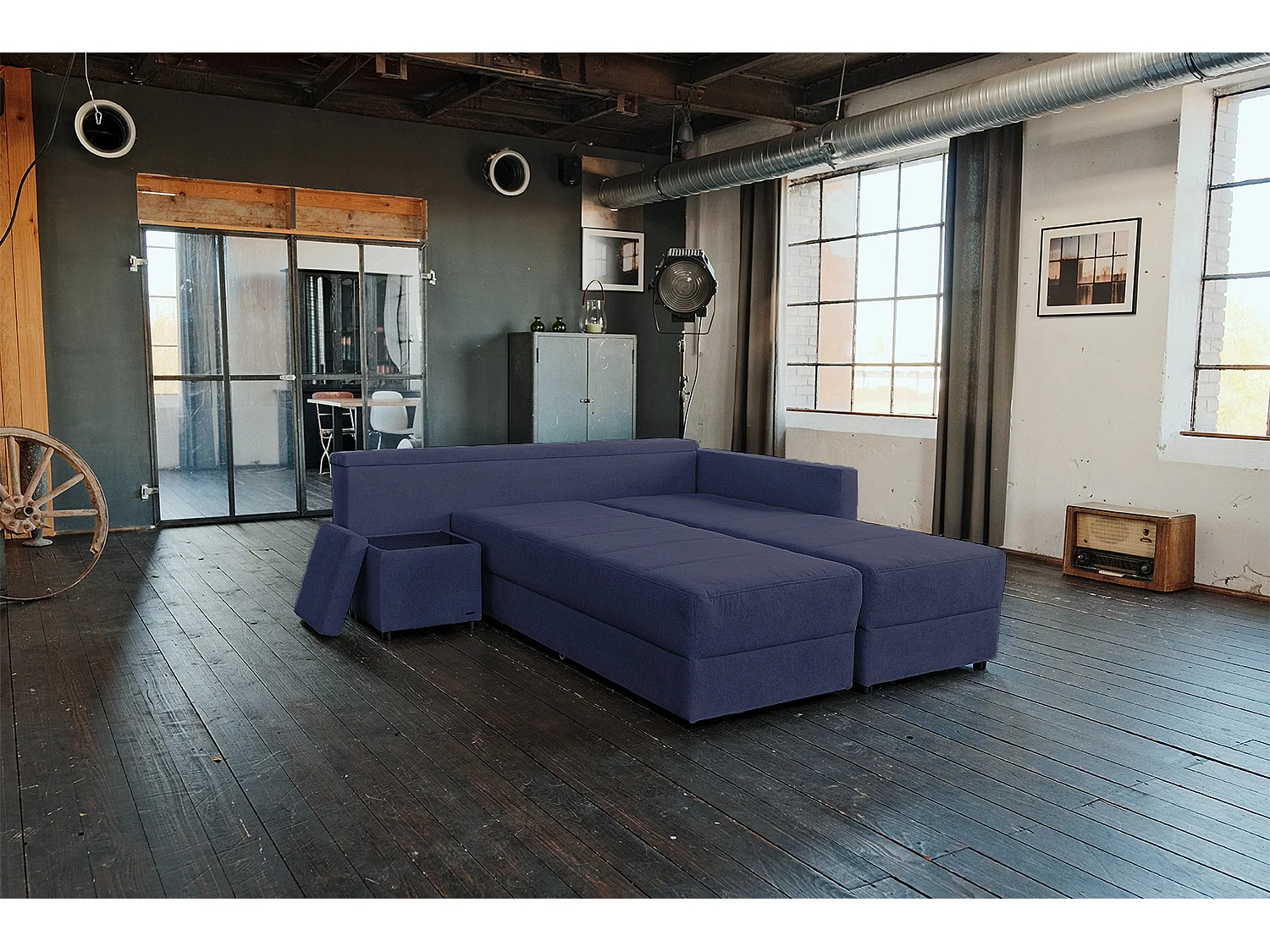 Divano letto - Blu tessuto intrecciato - IDA