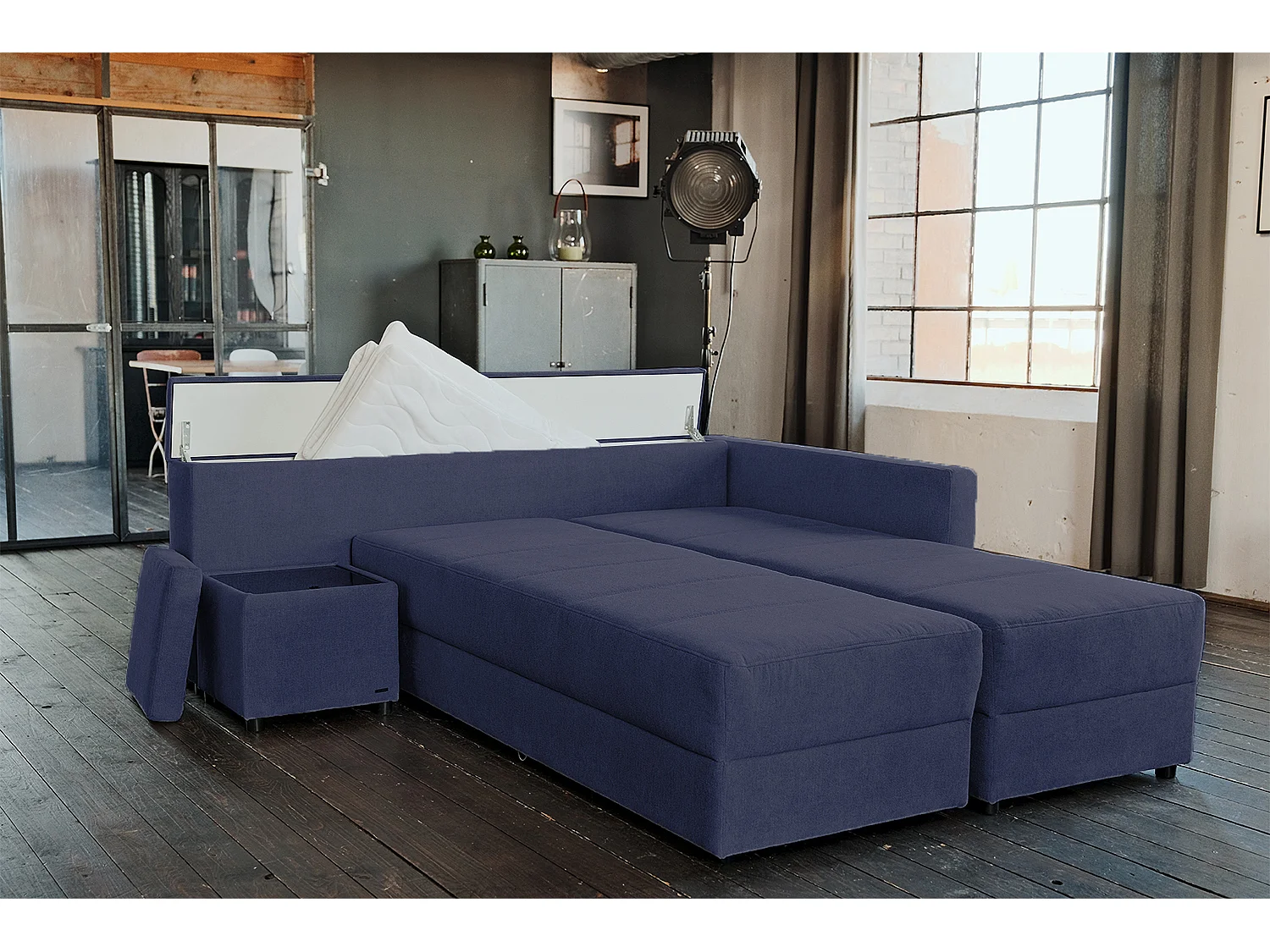 Divano letto - Blu tessuto intrecciato - IDA