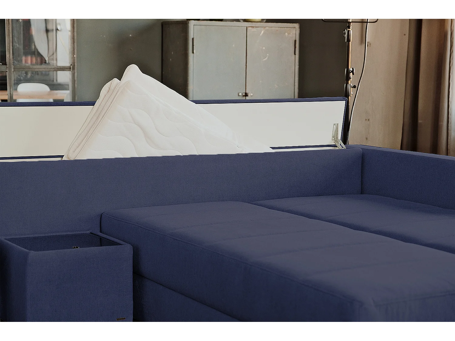 Divano letto - Blu tessuto intrecciato - IDA