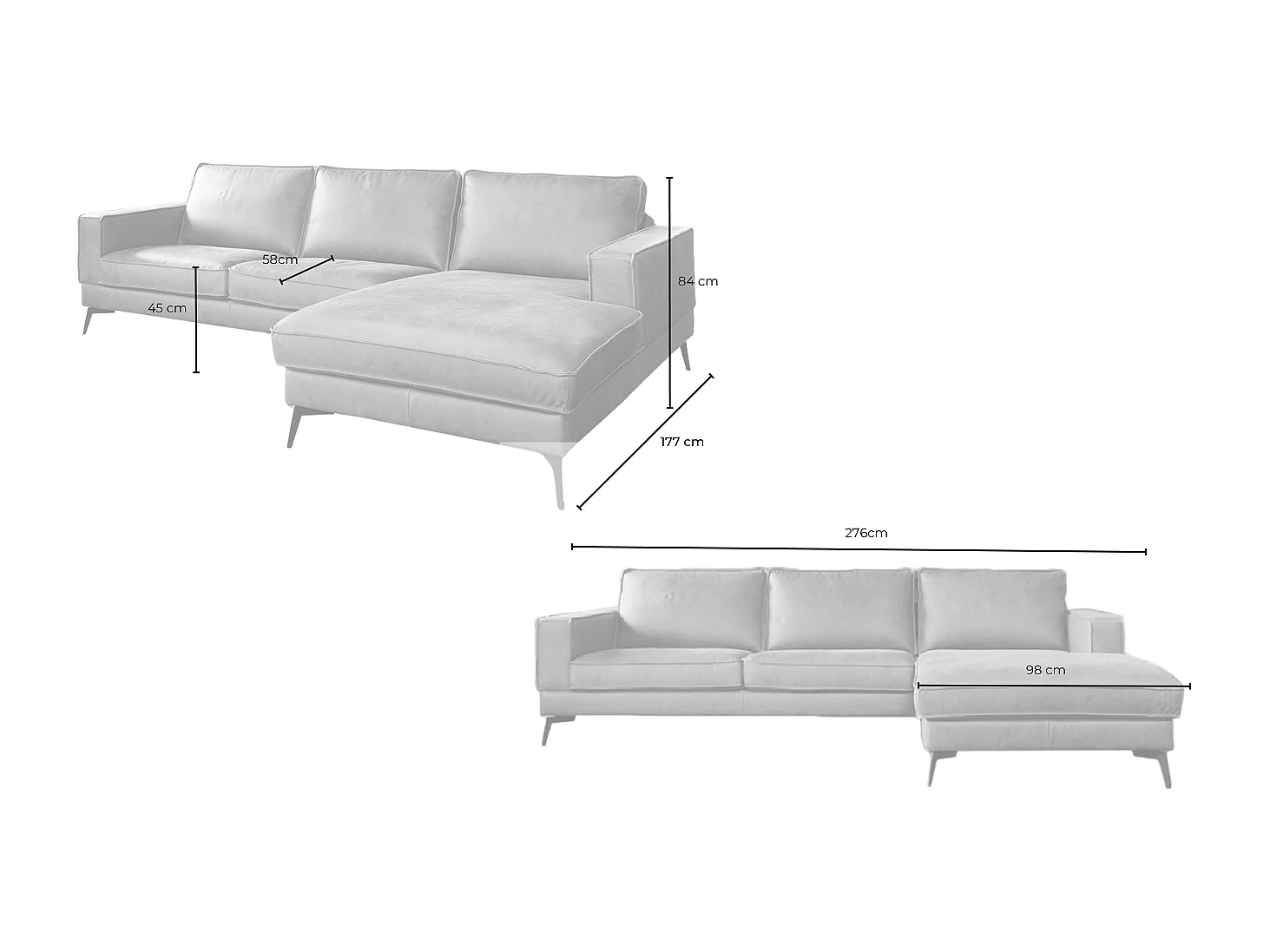 Ecksofa - Hellgrau Leder - BLOOM