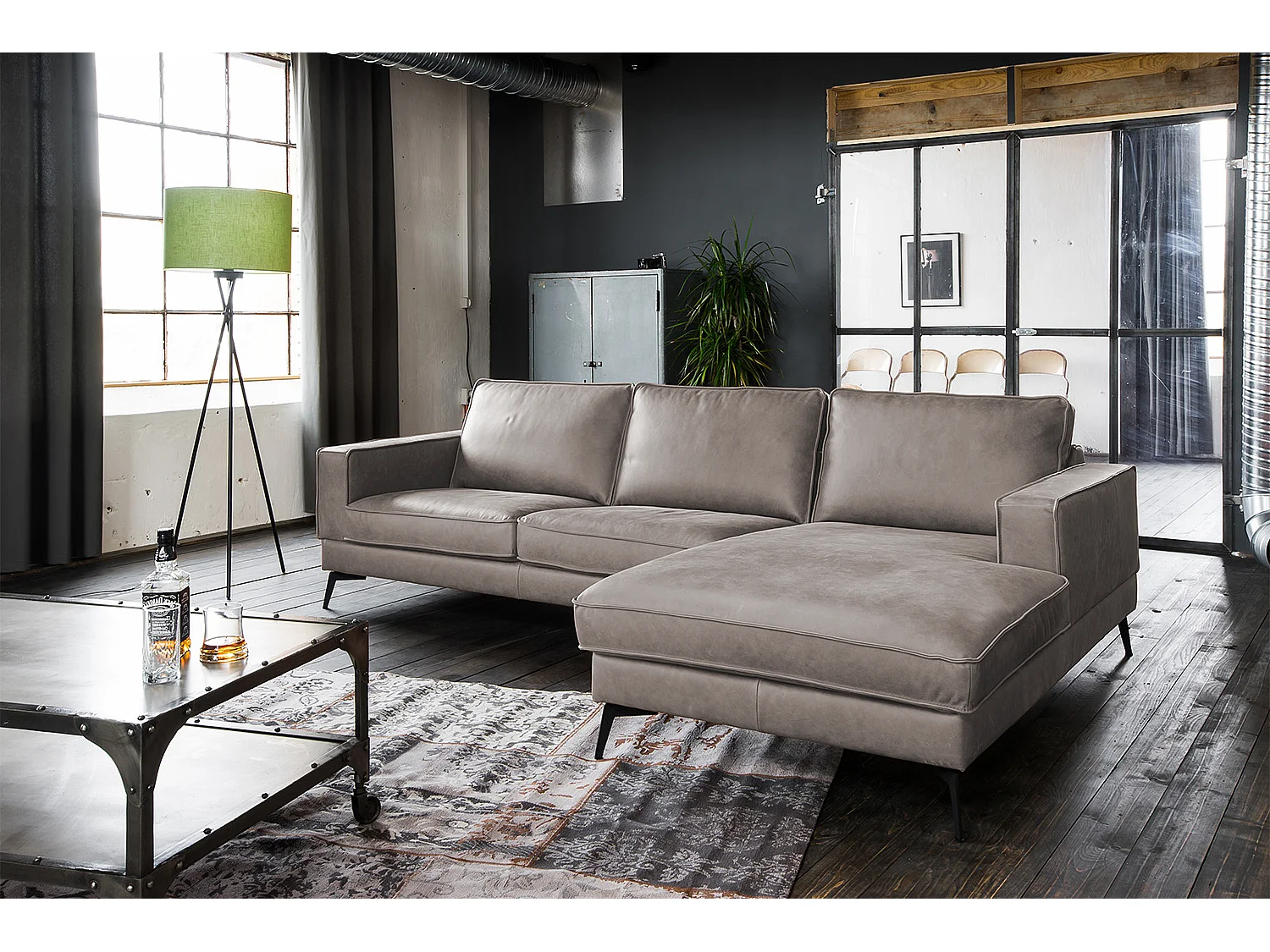 Ecksofa - Hellgrau Leder - BLOOM