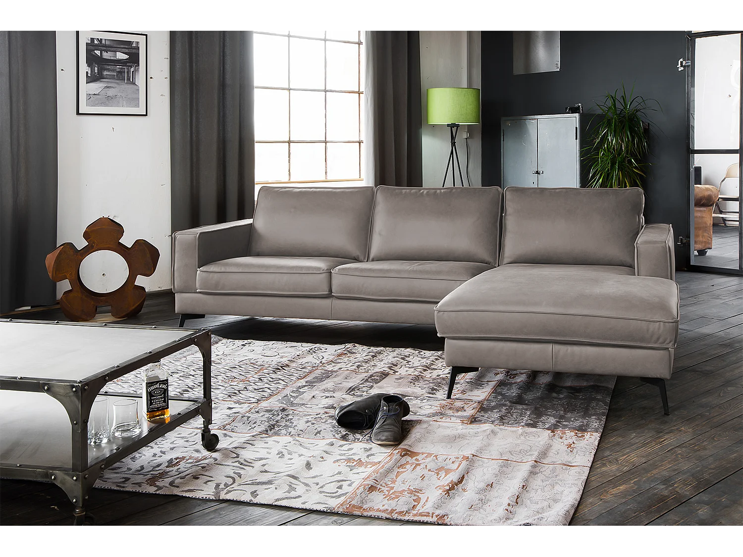 Ecksofa - Hellgrau Leder - BLOOM