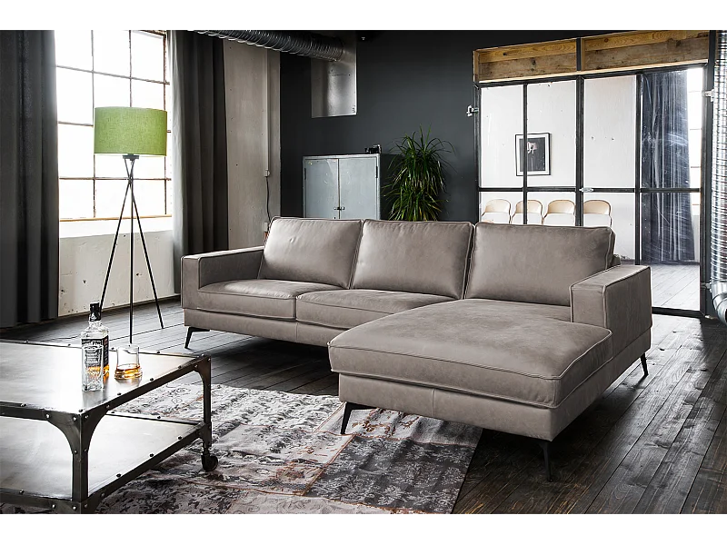 Ecksofa - Hellgrau Leder - BLOOM