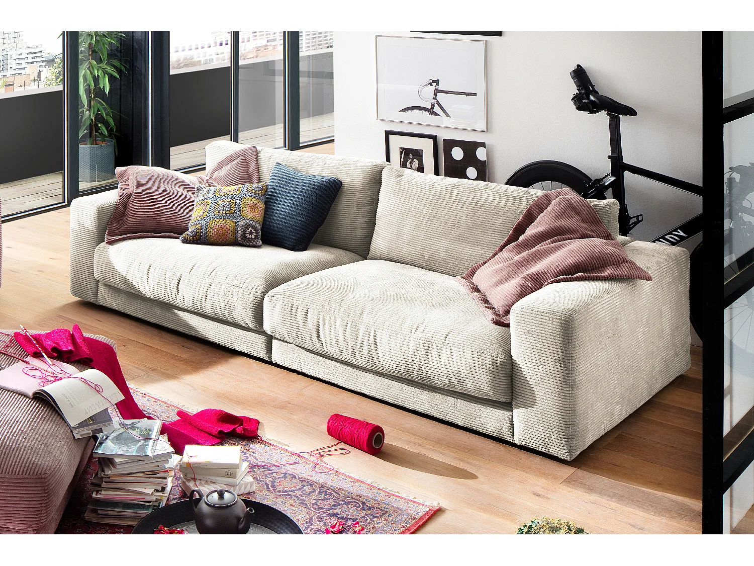 Canapé - blanc crème Velours côtelé - MADELINE