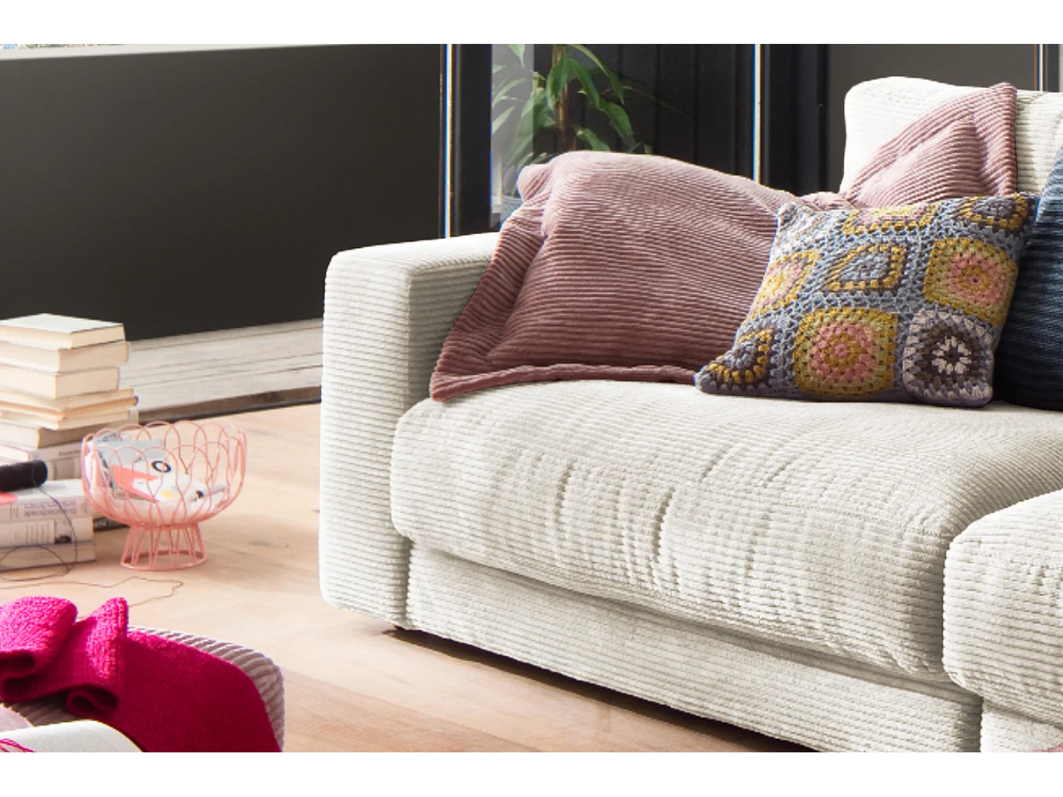 Canapé - blanc crème Velours côtelé - MADELINE