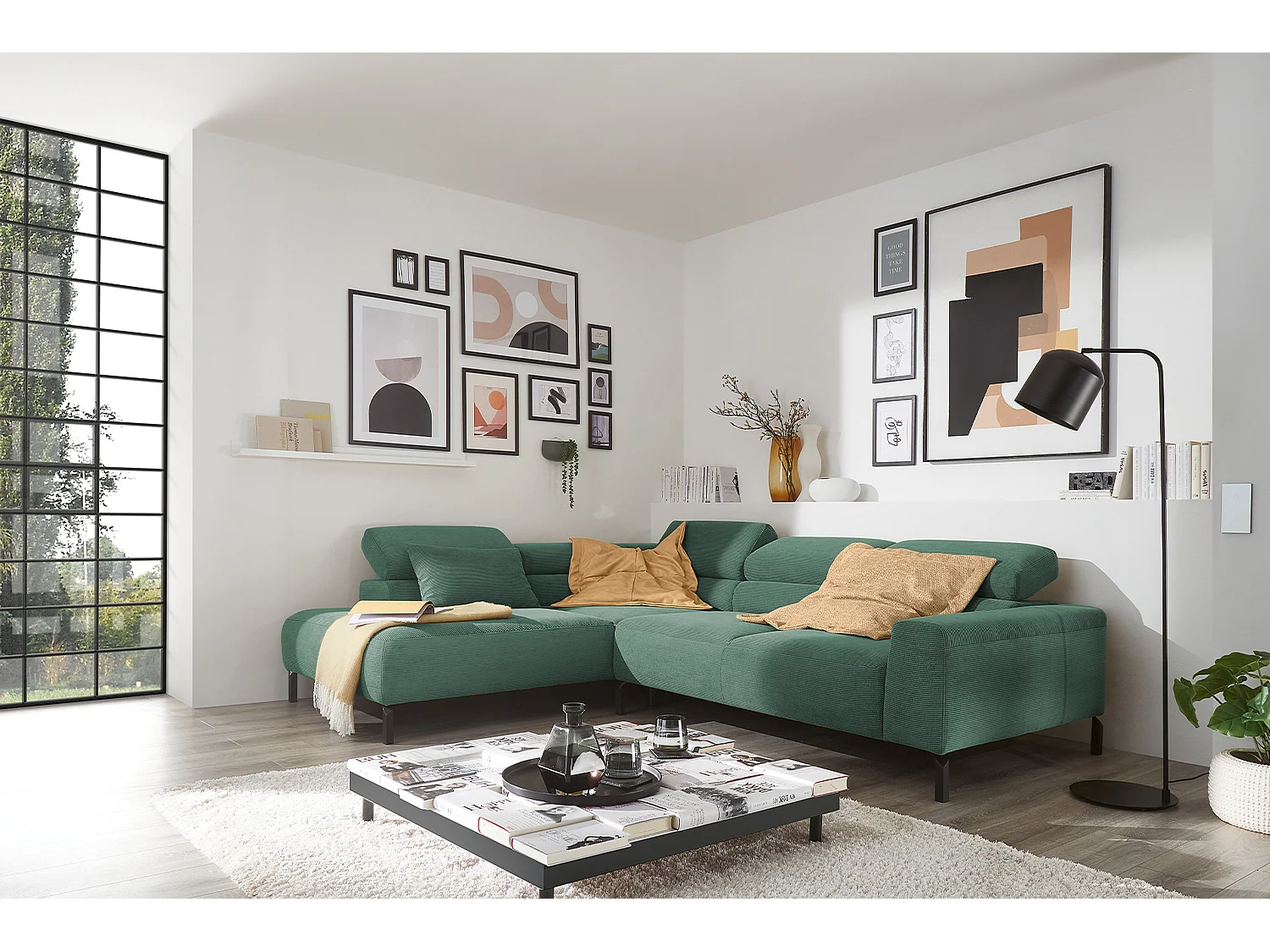 Ecksofa - Smaragdgrün Cord - DELIA