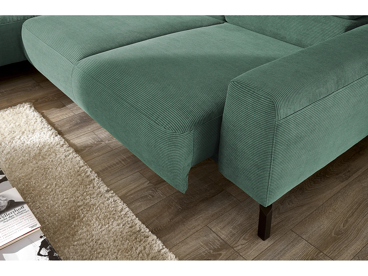 Ecksofa - Smaragdgrün Cord - DELIA