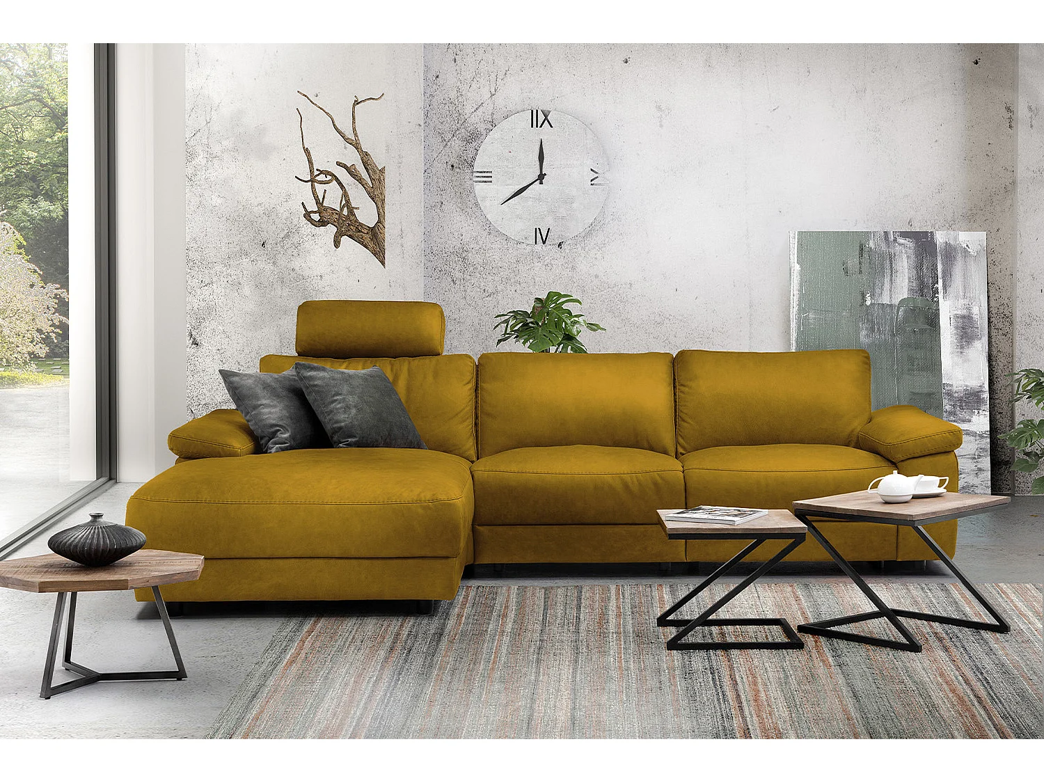 Ecksofa - Gelb Webstoff - LOLA