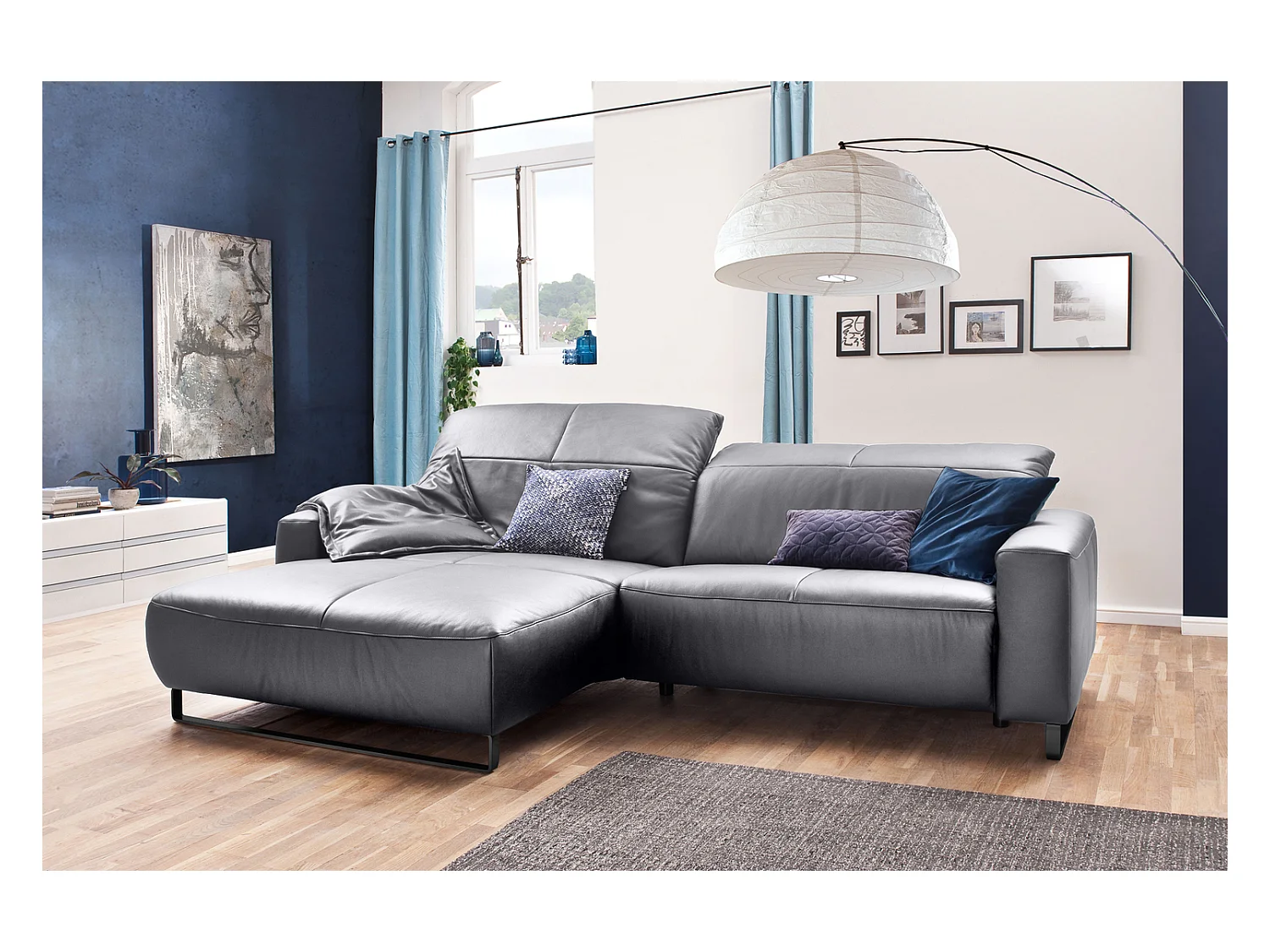 Ecksofa - Hellgrau Leder - YORK