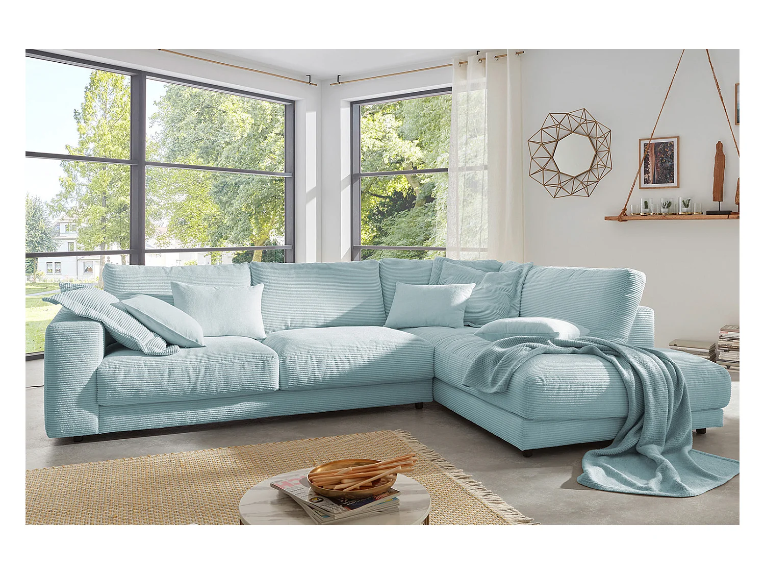 Ecksofa - Hellblau Cord - MADELINE