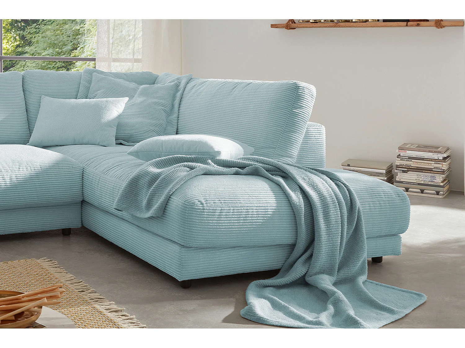 Ecksofa - Hellblau Cord - MADELINE