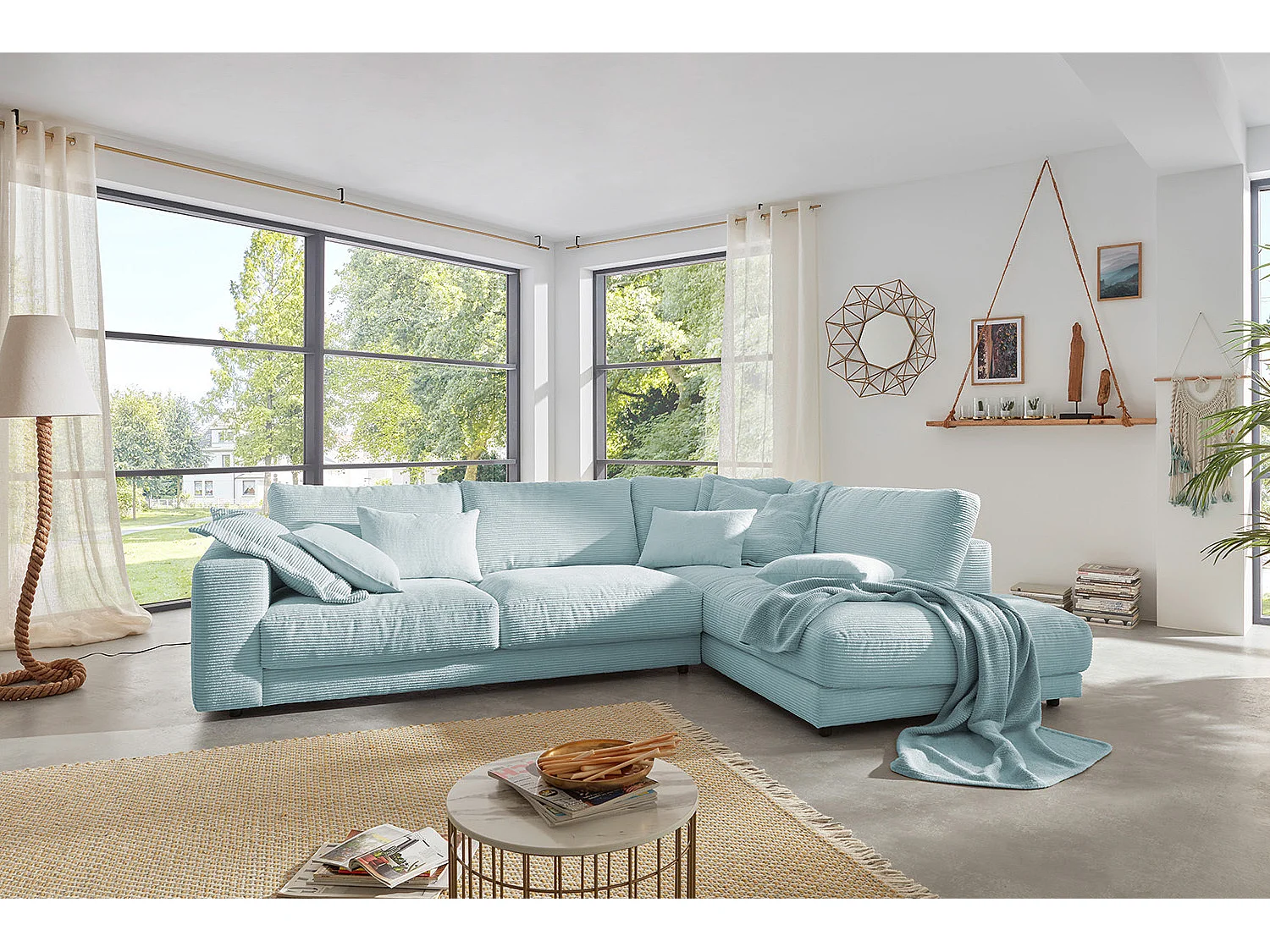 Ecksofa - Hellblau Cord - MADELINE