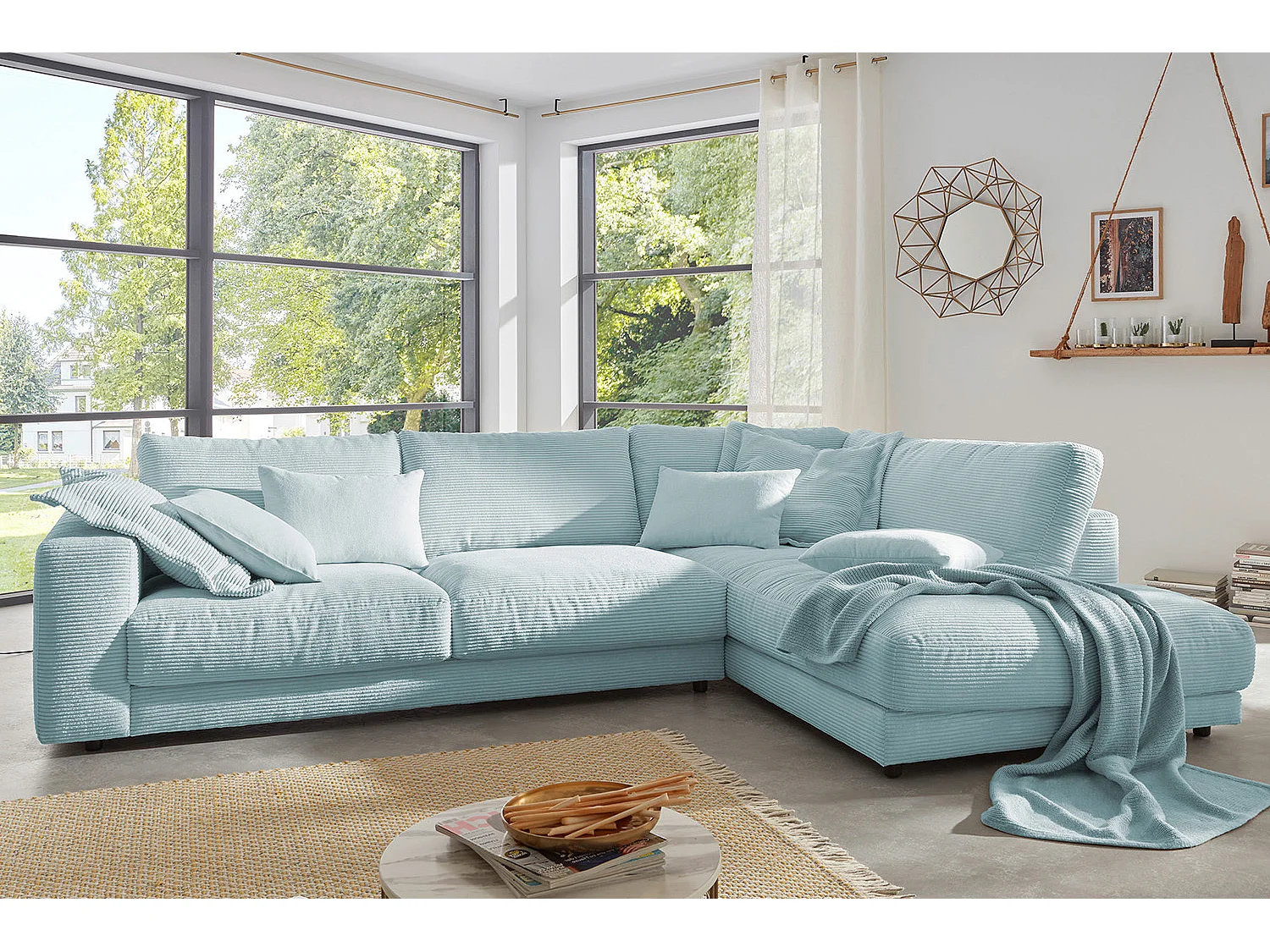 Ecksofa - Hellblau Cord - MADELINE