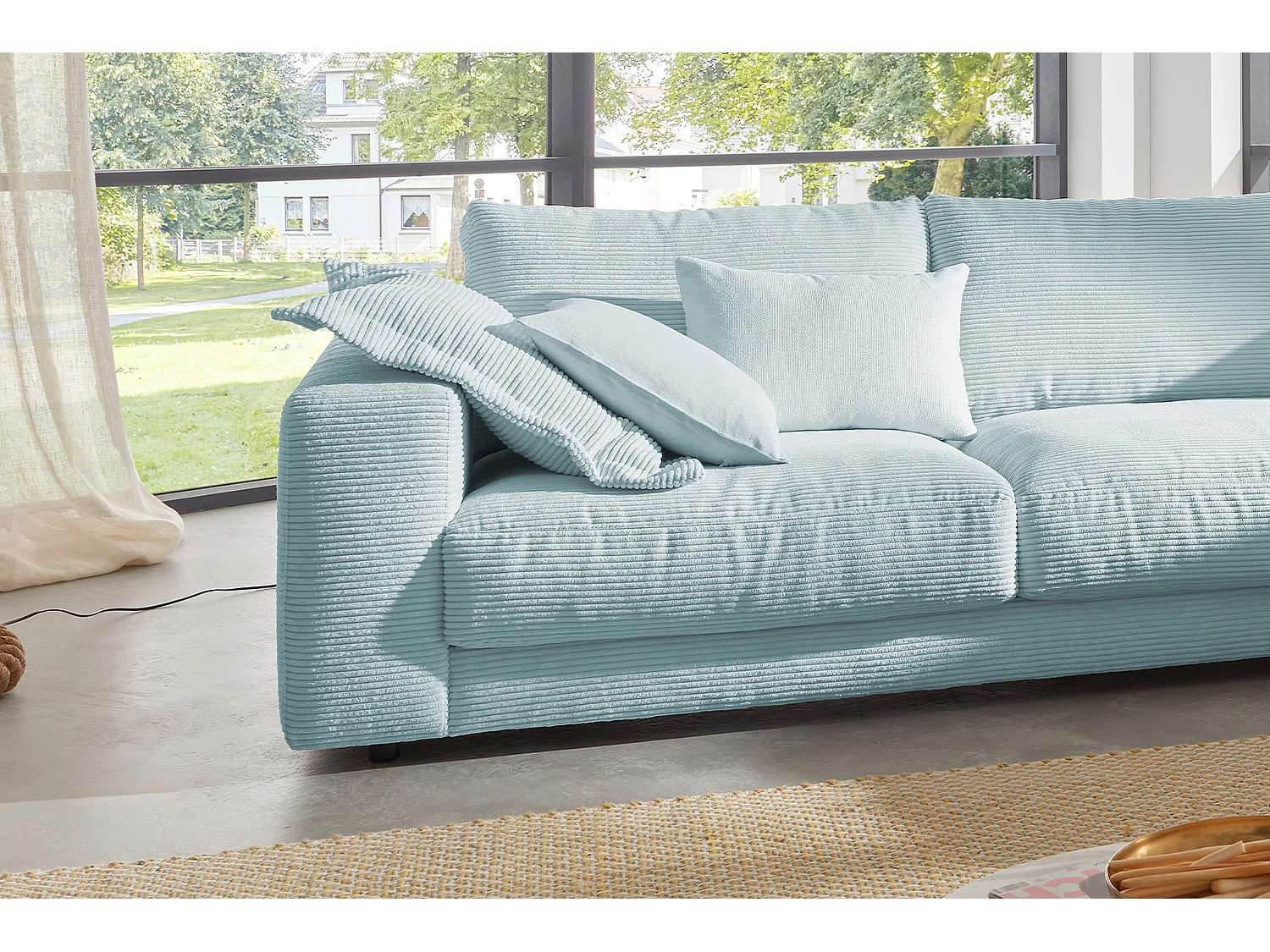 Ecksofa - Hellblau Cord - MADELINE