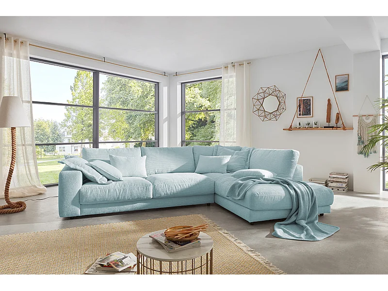 Ecksofa - Hellblau Cord - MADELINE