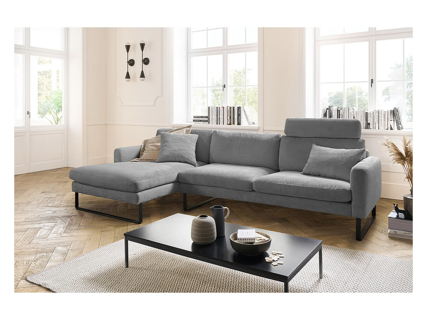 Ecksofa - Grau Cord - RICARDA