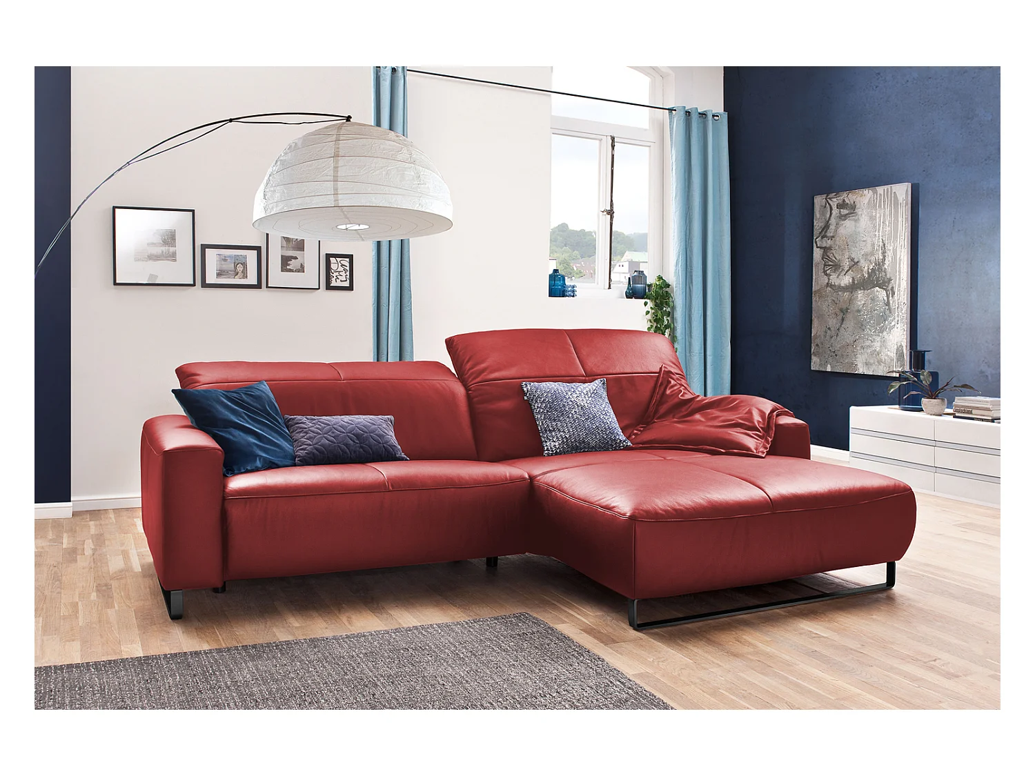 Ecksofa - Hochglanz Rot Leder - YORK