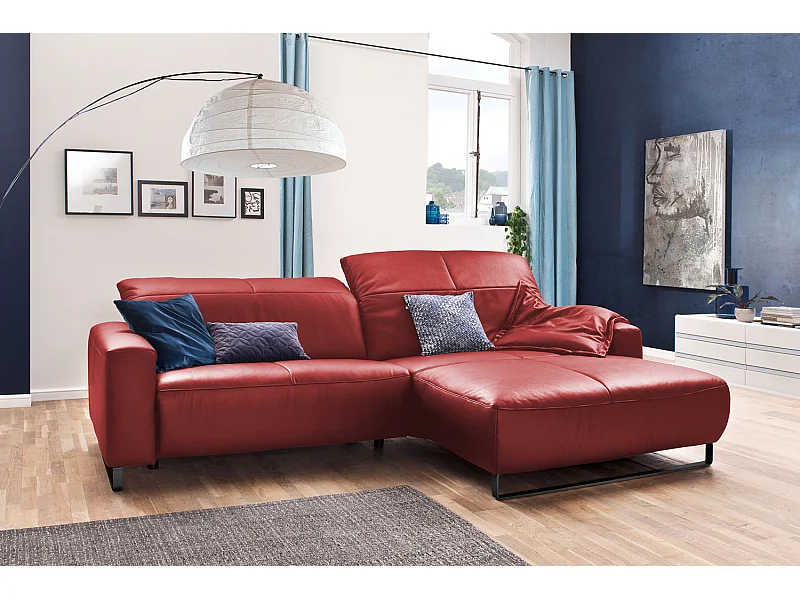 Ecksofa - Hochglanz Rot Leder - YORK