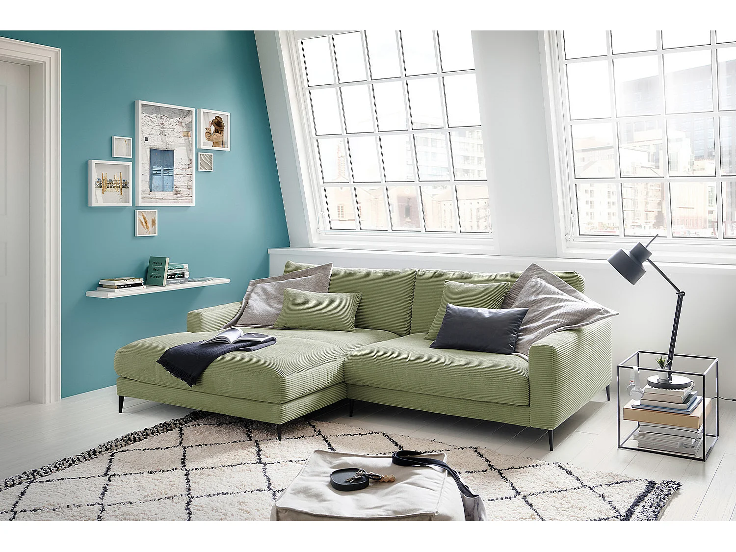 Ecksofa - Grün Cord - CARA