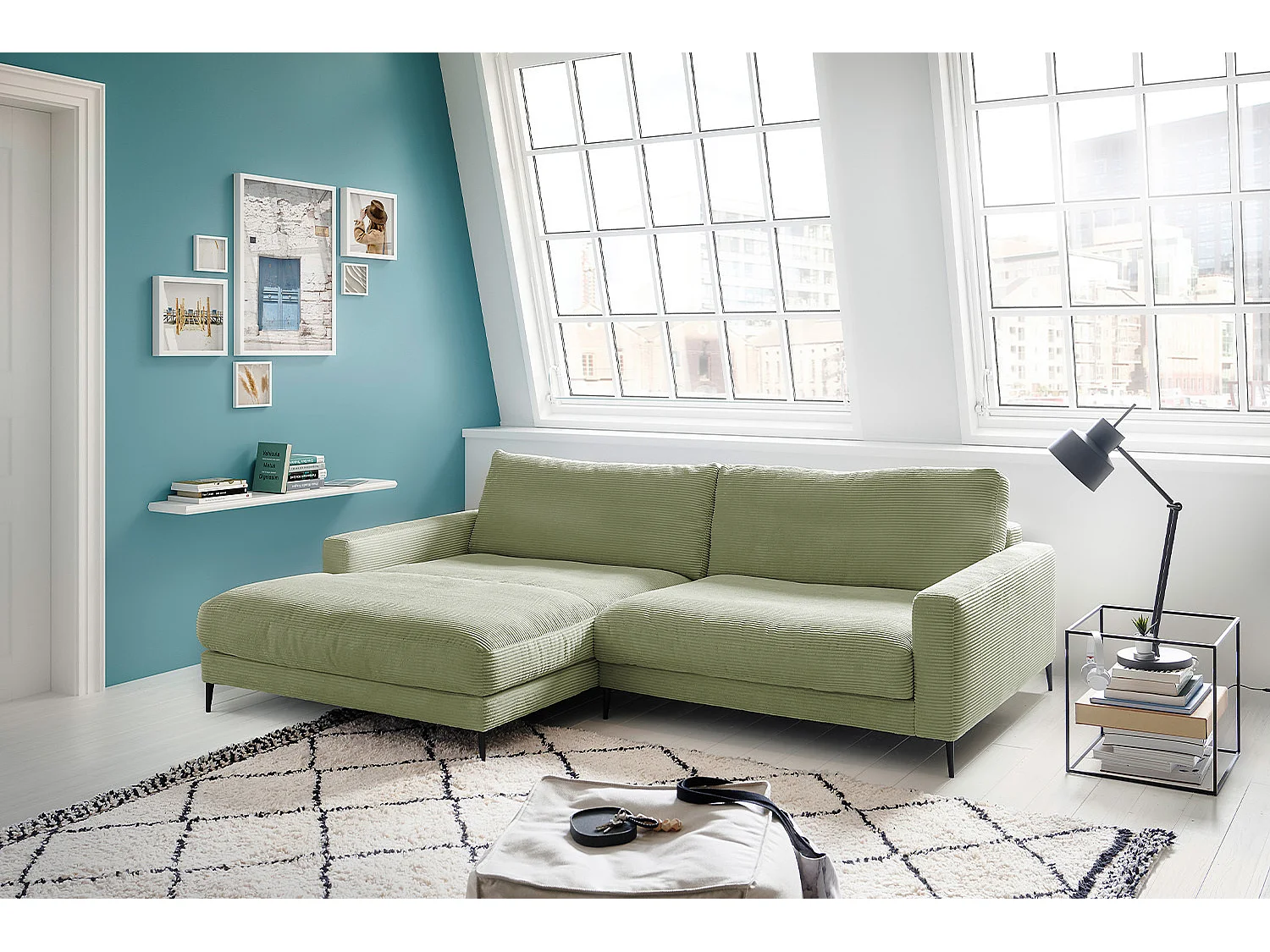 Ecksofa - Grün Cord - CARA