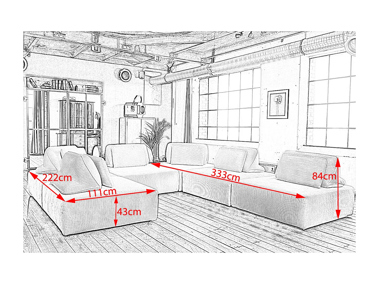 Modulsofa - Hellgrau Cord - WIOLO SOFT