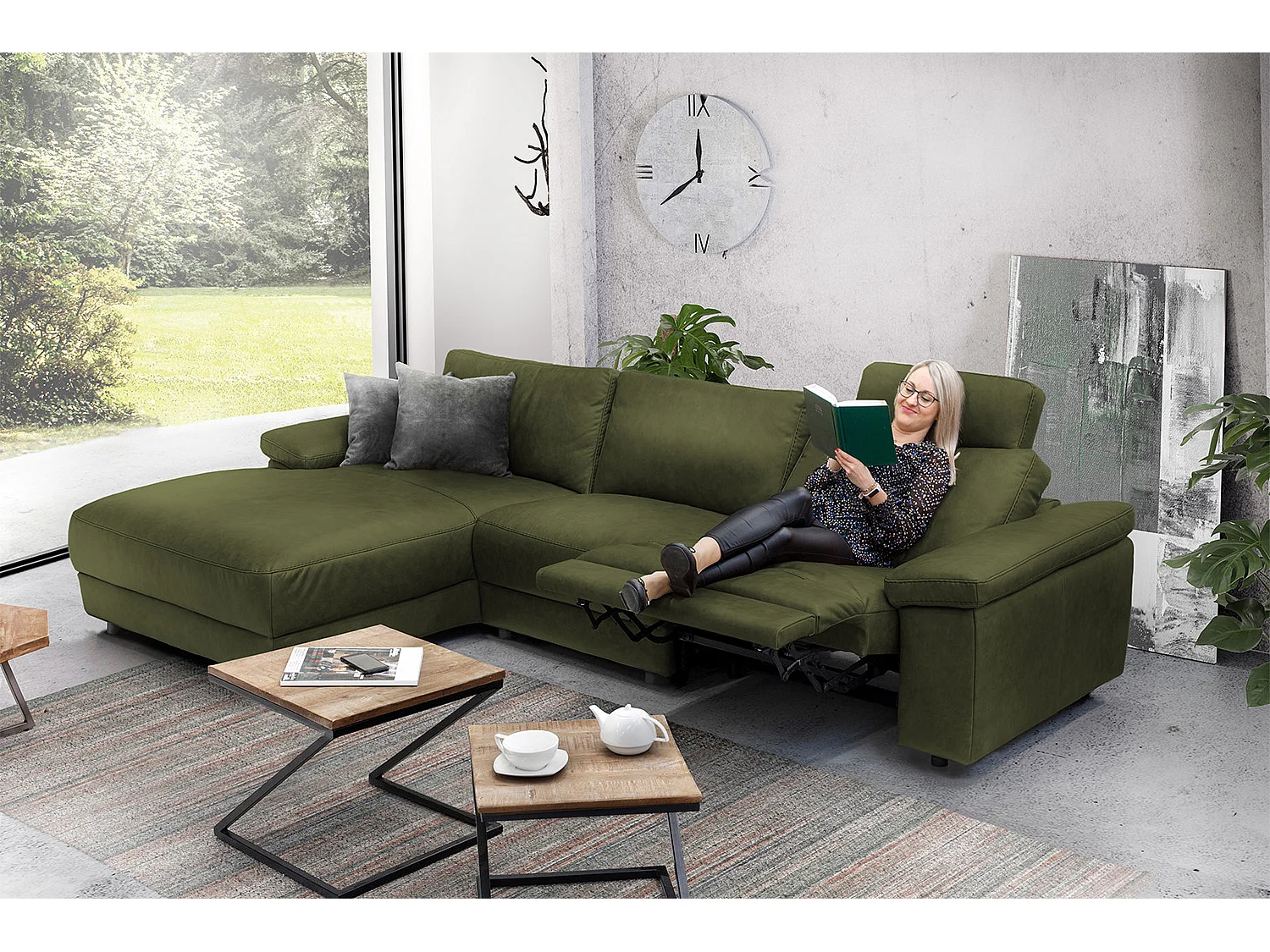 Canapé - vert foncé tissu tissé - LOLA