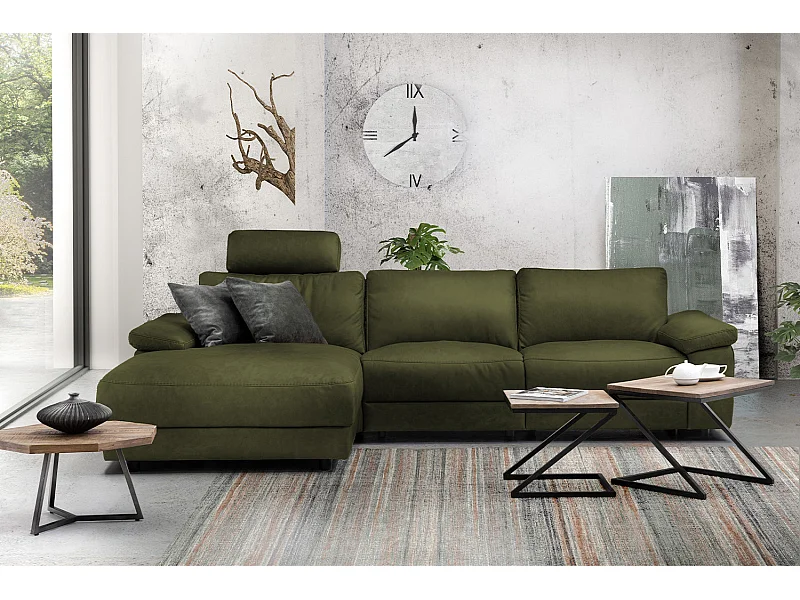 Ecksofa - Dunkelgrün Webstoff - LOLA